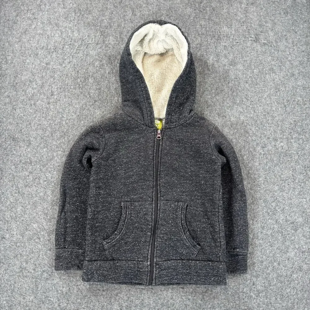Nui Organics Youth Size 8Y Gray 100% Organic Cotton Full Zip Sherpa Hood Jacket